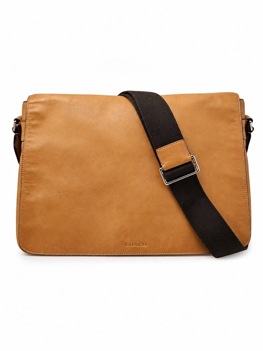 Coach Leather Messenger Bag in Tan with Black Strap